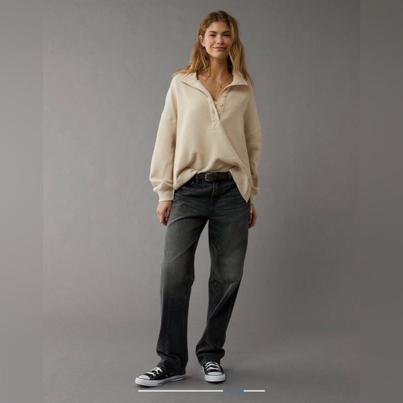 American Eagle Women’s Big Hug Henley Sweatshirt Color Cream Size M - Picture 6 of 7